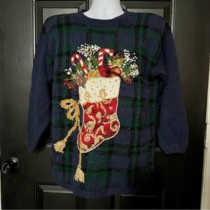 Vintage 1997 Ugly Christmas Sweater Tiara International Embroidery Beaded Bows!